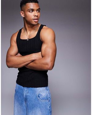 ASOS Canotta A Coste Attillata Nera Con Scollo Squadrato - Blu