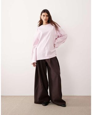 ARRANGE Cotton Oversized Long Sleeve T-Shirt - Pink
