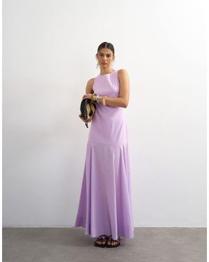 TOPSHOP Linen Rich Dropped Waist Full Circle Hem Midi Dress - Purple