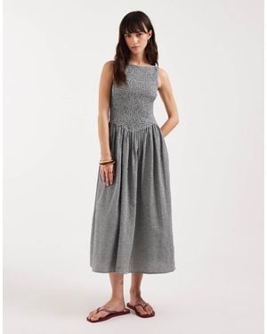 JJXX Seersucker Check Midi Dress - Gray