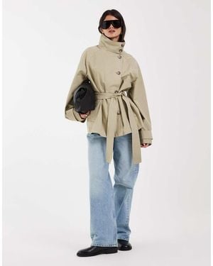 ASOS Funnel Neck Tie Belt Trench Coat - White