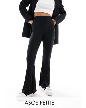 ASOS Asos Design Petite Rib Flare Trouser With Lettuce Hem - Black