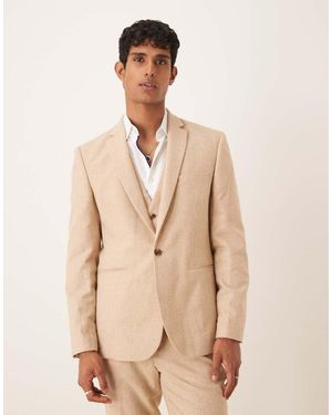 ASOS Slim Wool Blend Suit Jacket - Natural