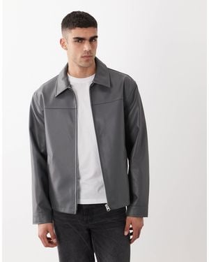 ASOS Faux Leather Harrington Jacket - Grey