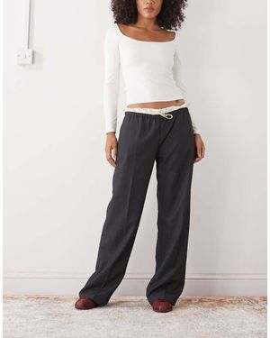 Monki Pull On Tailored Trousers With Cotton Waistband Detail - White