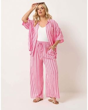 Yours Clothing Stripe Crinkle Shirt - Pink
