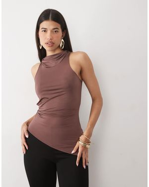 ASOS Slinky Ruched Hooded Top - Brown