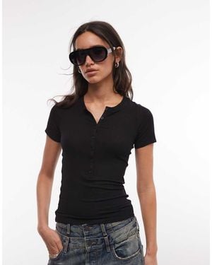Weekday Rib Henley T-shirt - Black