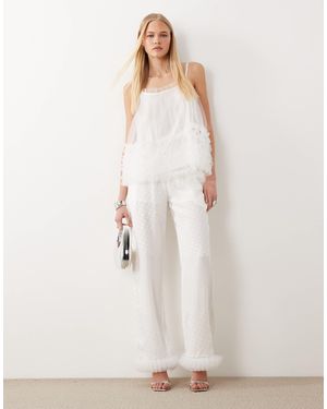 Sister Jane Bridal Polka Dot Tulle Trim Pants Co-Ord - Natural