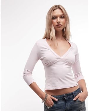 Collusion Deep V 3/4 Sleeve Top - White