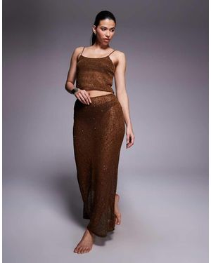South Beach Knitted Sequin Beach Maxi Skirt - Brown