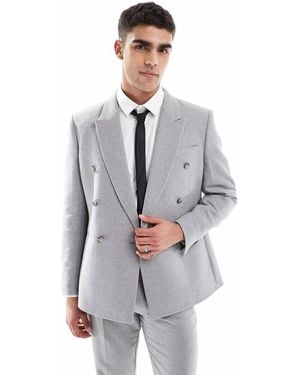 ASOS Wool Blend Double Breasted Regular Suit Jacket - Grey