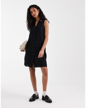 Fred Perry Sheer Stripe Sleeveless Mini Dress - Black