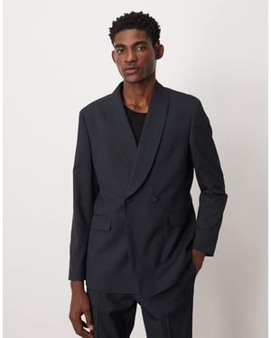 ASOS Regular Wrap Shawl Neck Pinstripe Suit Jacket - Blue