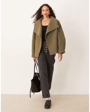 ASOS Cozy Funnel Neck Oversized Jacket - Natural