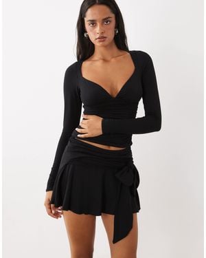 Oh Polly Tie Detail Mini Skirt Co-ord - Black