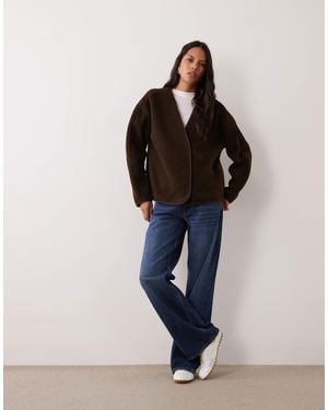 Vila V Neck Teddy Jacket - Blue