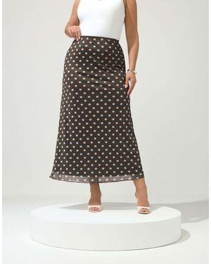Yours Clothing Polka Dot Maxi Skirt - Brown