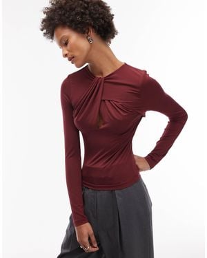 ASOS Slinky Cut Out Twist Detail Long Sleeve Top - Purple