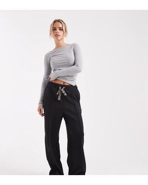 Only Petite Leopard Print Bow Detail Trousers - Grey