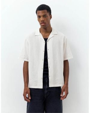 Pull&Bear Short Sleeve Linen Blend Shirt - White