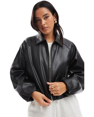 ONLY Faux Leather Cropped Bomber - Black