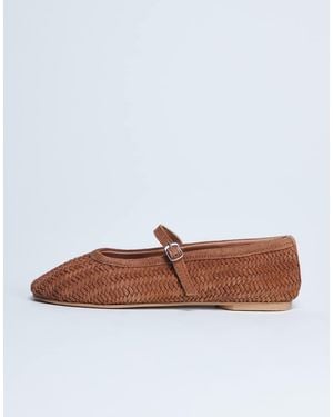 TOPSHOP Bailarinas Estilo Merceditas Con Diseño Trenzado De Ante Auténtico Bonnie De -Rojo - Blanco