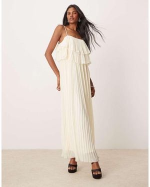 Vila Pleated Ruffle Layer Cami Maxi Dress - Natural