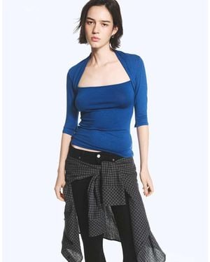 Weekday Square Neck 3/4 Length Sleeve Top - Blue