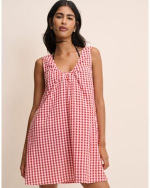 Nobody's Child Gingham Scoop Neck Mini Beach Dress - Pink