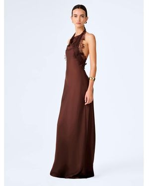 OMNES Dresses Benita High Neck Satin Maxi Dress - Brown