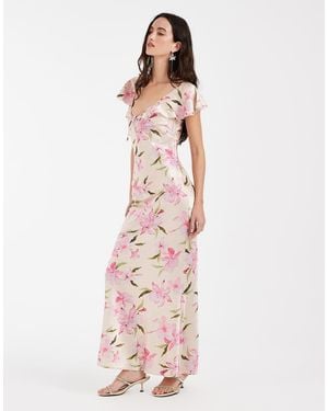 Vero Moda Flutter Sleeve Satin Maxi Dress - Pink