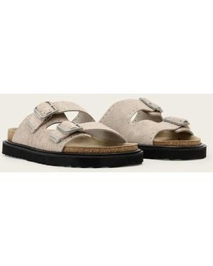 AllSaints Randal Double Strap Buckle Fuzzy Suede Sandals - Natural