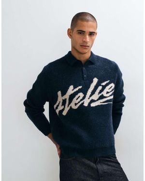 ASOS Polo Lavorato A Maglia Oversize Con Grafica Atelier - Blu