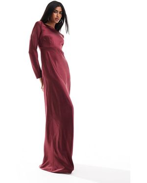 Six Stories Bridesmaids Long Sleeve Cowl Back Satin Maxi Dress - Red