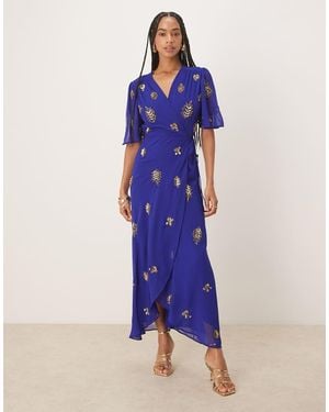 Hope & Ivy Embellished Maxi Wrap Dress - Blue
