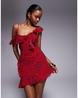 I.AM.GIA Julietta Georgette Chiffon Ruffle Detail Asymmetric Hem Mini Dress - Red