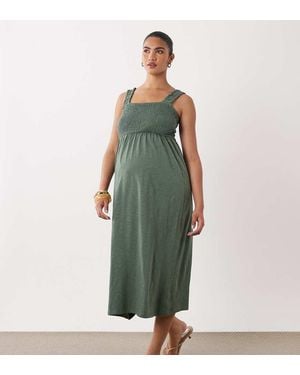 Mama.licious Mamalicious Maternity Shirred Bust Detail Midi Dress - Green