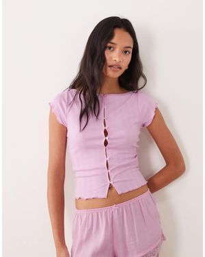 Cotton On Sleep Pointelle Button Up T-shirt - Pink