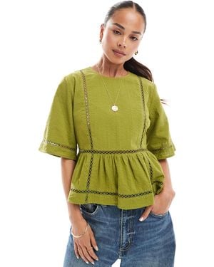ASOS Textured Puff Sleeve Top - Green