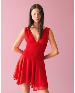 Bershka Mini Chiffon Fla Dress - Red