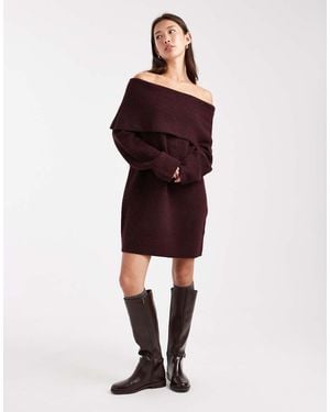 Miss Selfridge Foldover Bardot Mini Dress - Red