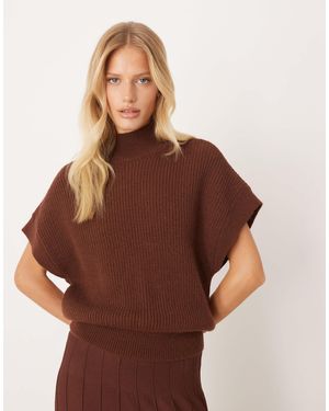 Mango High Neck Short Sleeve Knit Top - Brown