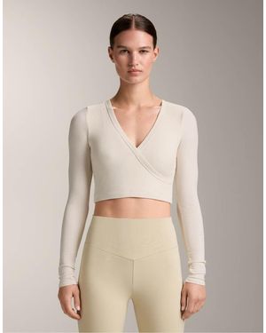 Oysho Comfortlux Long Sleeve Crossover Tank Top - Natural