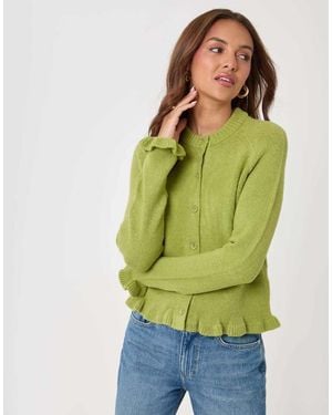 Threadbare Crew Neck Ruffle Cardigan - Green