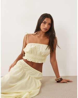 ASOS Shirred Tie Shoulder Co-ord Top - Natural