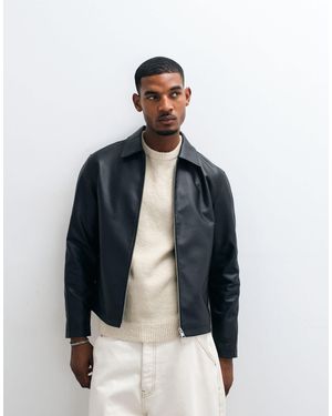 Only & Sons Faux Leather Zip Thru Jacket - Blue