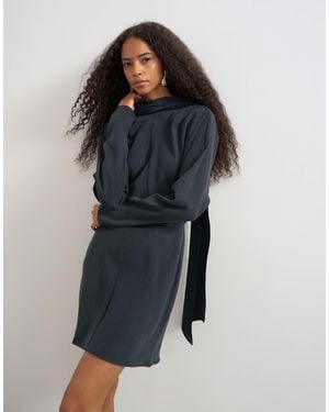 TOPSHOP Cupro Long Sleeve Scarf Neck Cowl Back Mini Dress - Blue