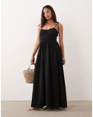 ASOS Asos Design Petite Faith Beach Shirred Maxi Dress - Black