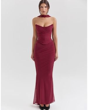 House Of Cb Cassidy Fluted Hem Mesh Maxi Skirt - Red